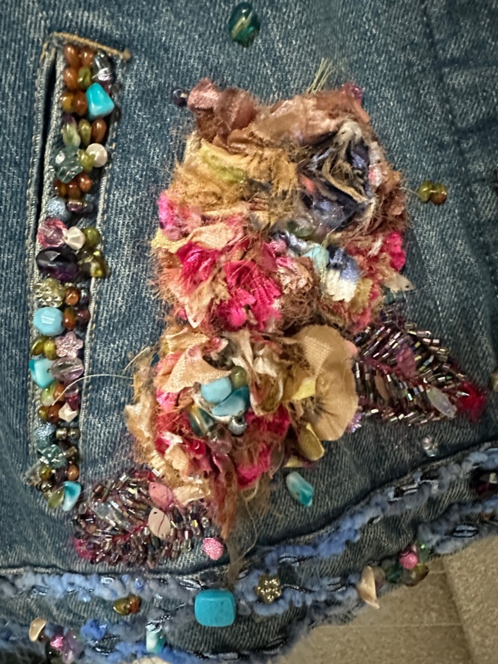 Mary Frances Blue Denim Jacket with Turquoise and Multicolor Embellishments - Picture 7 of 13